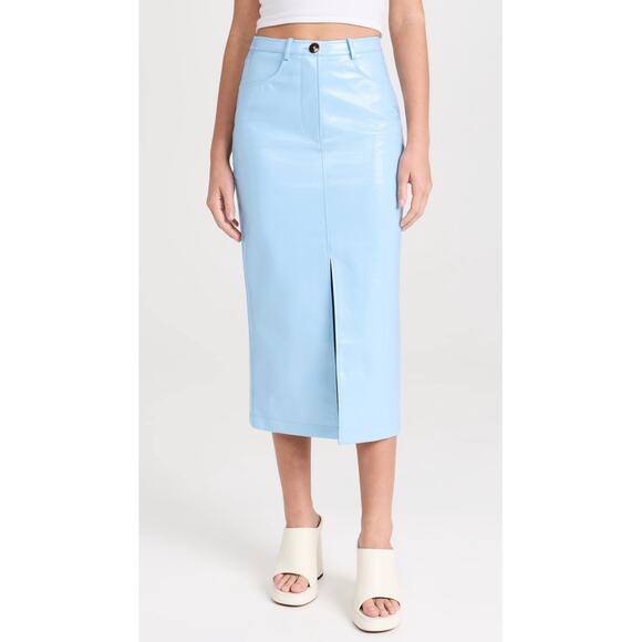 KITRI Penny Blue Vinyl Midi Skirt Cornflower Blue Size 4